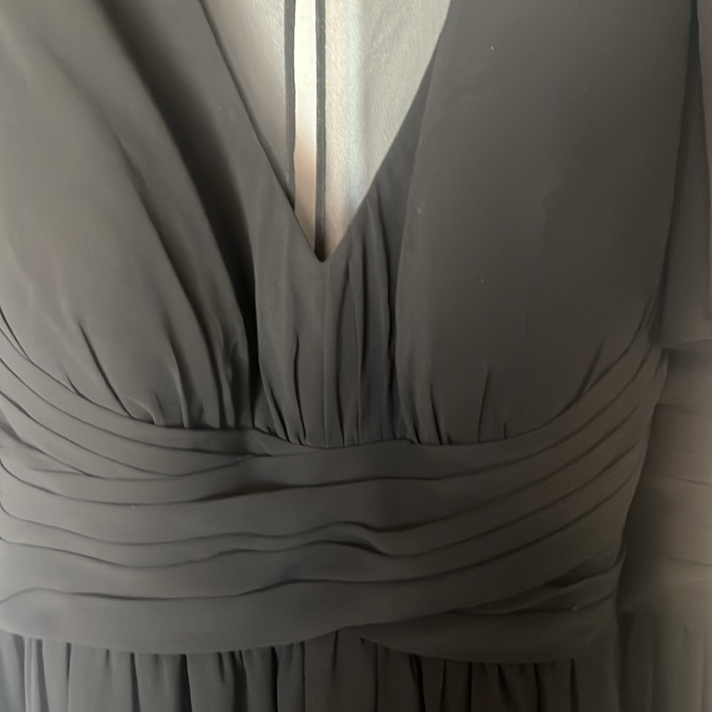 AZAZIE VERNA - A-Line V-Neck Ruched Chiffon Floor-Length Dress black. Damaged﻿ - Picture 7 of 11